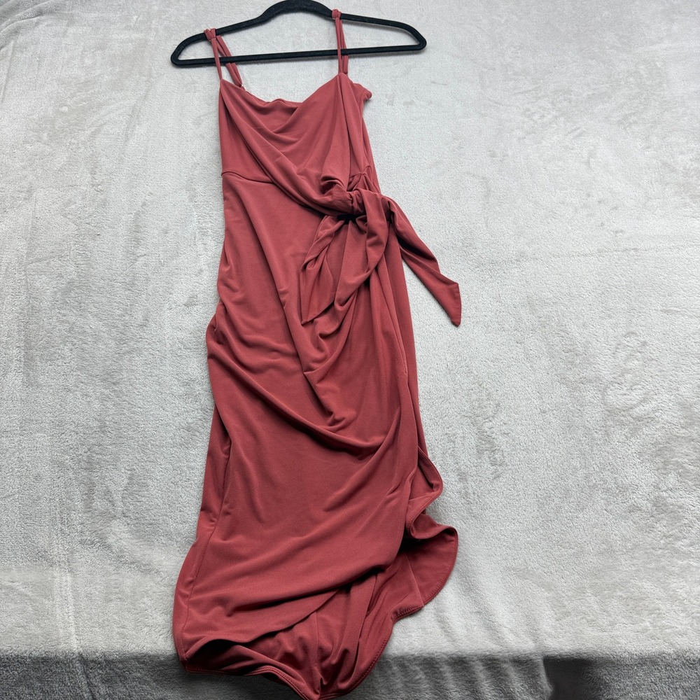 Nookie Aphrodite Midi Dress Womens M Rust Side Tie Asymmetrical Bodycon Cocktail